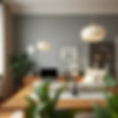 Creative workspace blending grey and cream tones