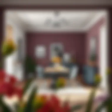 Chic Dining Area Design Chic dining area with gray furniture and vibrant wall colors