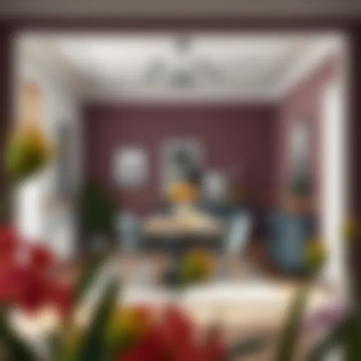 Chic Dining Area Design Chic dining area with gray furniture and vibrant wall colors