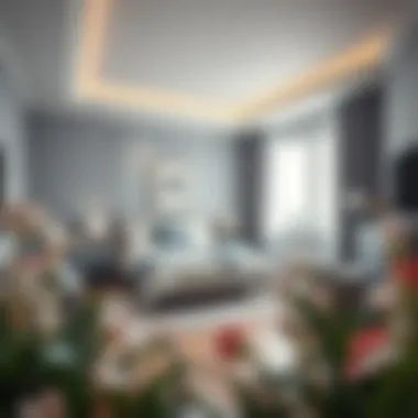 A stylish bedroom design that harmonizes grey with soft pastels