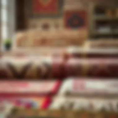 Different types of rugs displayed with their measurements