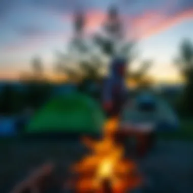 Campfire setup at a campsite near Istanbul during sunset