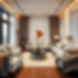 A harmonious living room showcasing brown and white accents