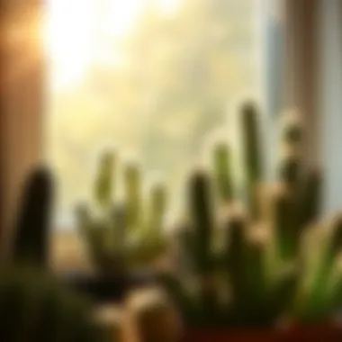 Cacti in Natural Light A sunlit window displaying cacti thriving in natural light.