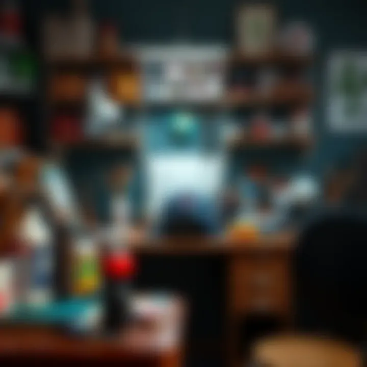 Creative Workspace for Cap Painting An inspiring workspace featuring various cap painting tools and supplies