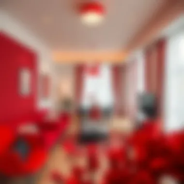 Interior design featuring red accents in a modern living space