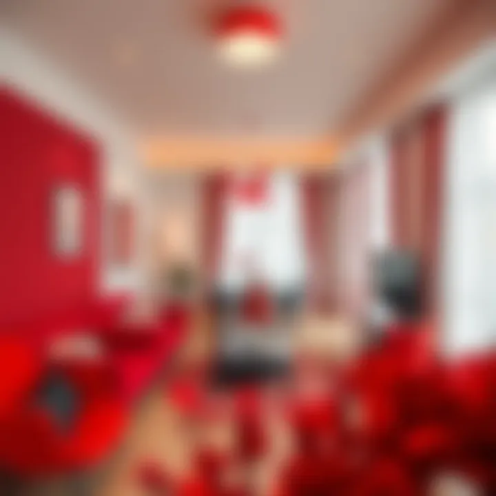 Interior design featuring red accents in a modern living space