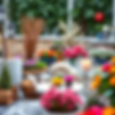 Stylish Winter Garden with Colorful Arrangements Stylish winter garden showcasing colorful plant arrangements and accessories
