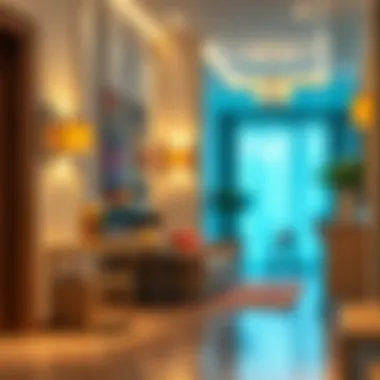 A cozy corridor featuring warm lighting and elegant furnishings