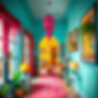 A vibrant corridor filled with colorful decor and personal touches