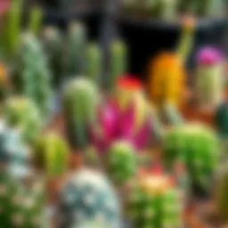 A vibrant selection of leaf cacti showcasing diverse shapes and colors.