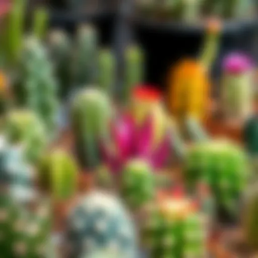 A vibrant selection of leaf cacti showcasing diverse shapes and colors.