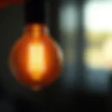 A close-up view of a warm glow LED filament bulb