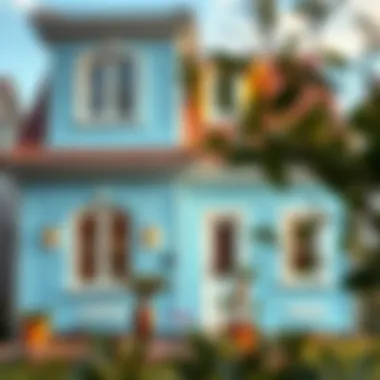 Exterior of a house adorned with light blue paint