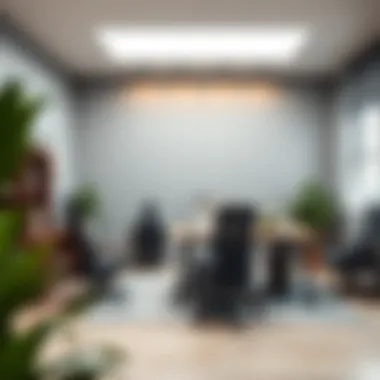 Modern office space showcasing light gray walls