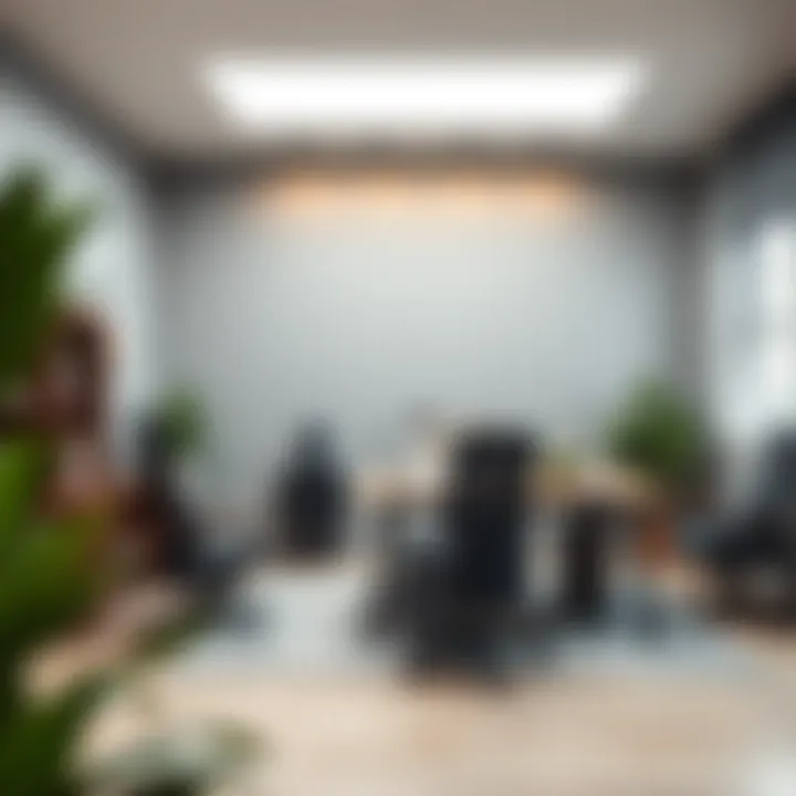 Modern office space showcasing light gray walls