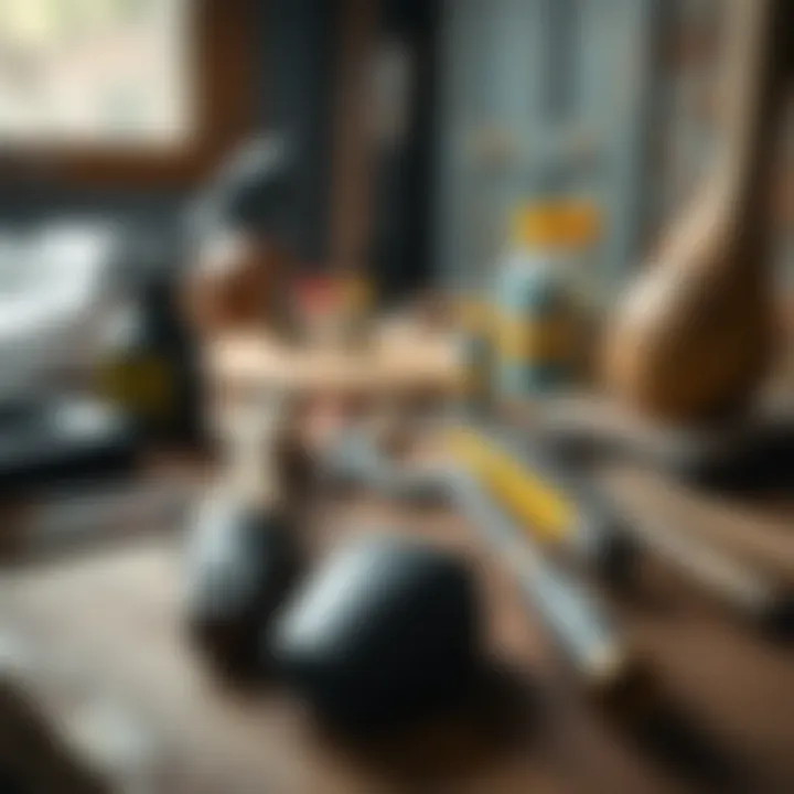 Essential Tools for Varnishing Tools and materials laid out for varnishing a wooden surface