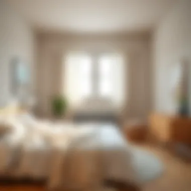 Calming Minimalist Bedroom A calming bedroom designed with minimalistic principles and soft textures