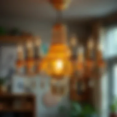 Artistic chandelier made from recycled materials, showcasing creativity.