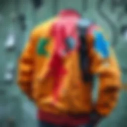A vibrant jacket with fresh paint stains