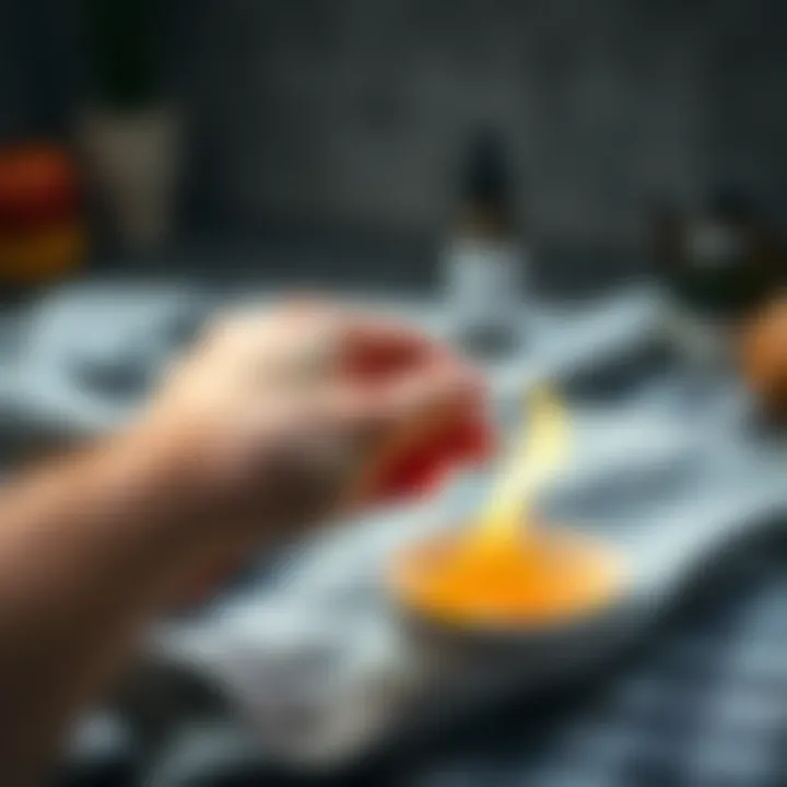 Demonstration of applying heat to remove wax from fabric.