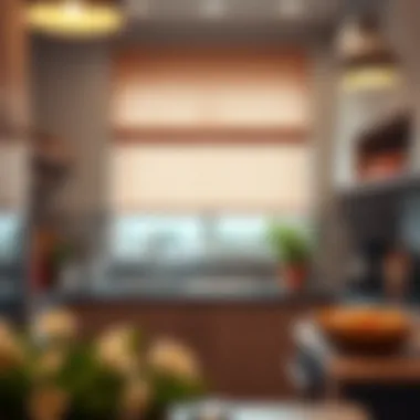 Chic fabric roller blind complementing modern kitchen design