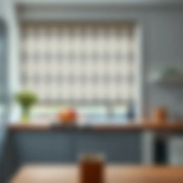 Stylish geometric patterned roller blind enhancing kitchen decor