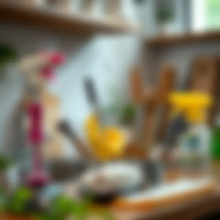 A collection of cleaning tools for efficient kitchen maintenance