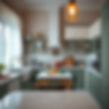 Elegant Retro Kitchen Aesthetic Elegant retro kitchen with patterned wallpaper and classic fixtures