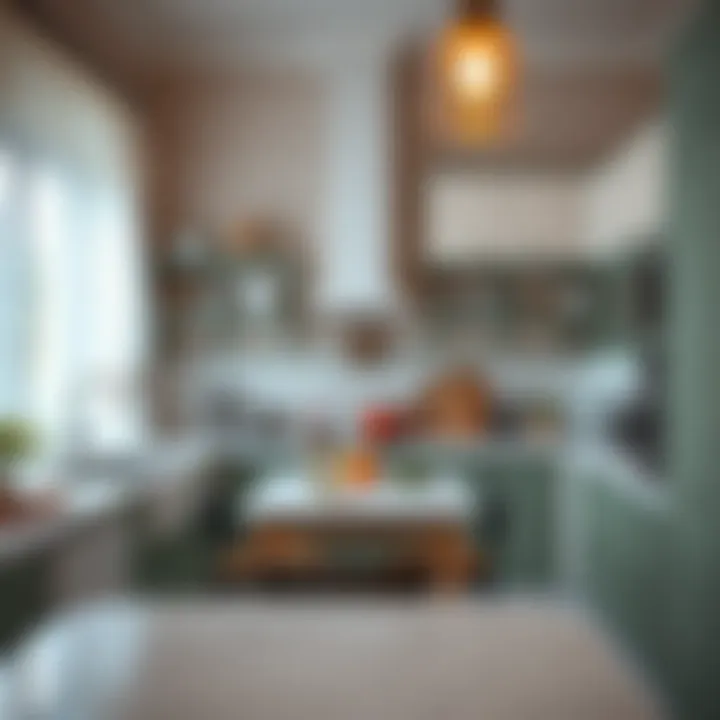 Elegant Retro Kitchen Aesthetic Elegant retro kitchen with patterned wallpaper and classic fixtures