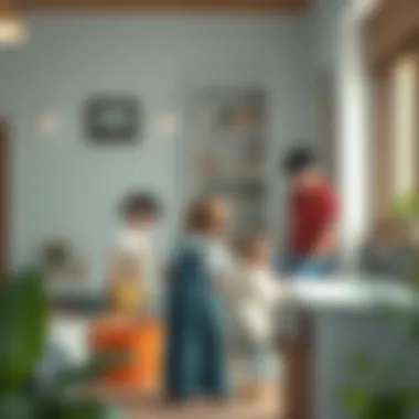 Family dynamics illustrated through collaborative cleanup activities