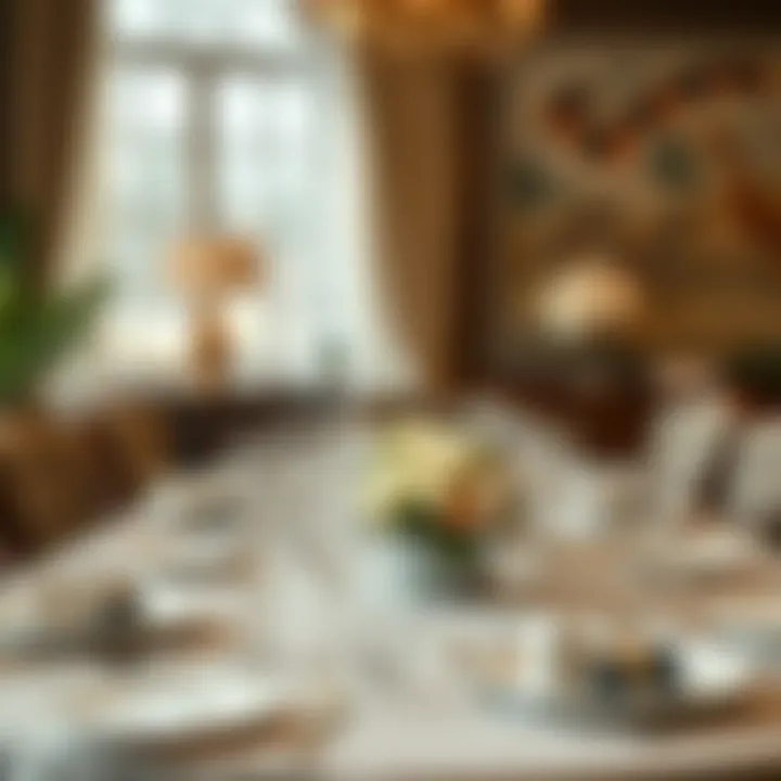 Sophisticated Dining Experience Elegant dining table set for a large gathering with fine tableware