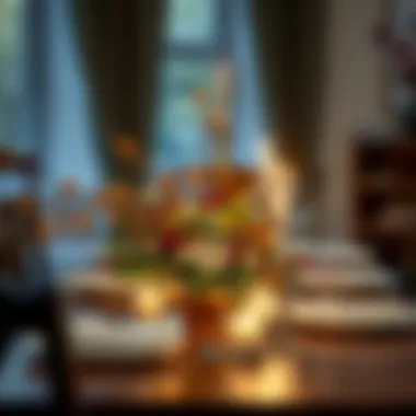 Artful Centerpiece Design Stylish centerpiece for a dining table featuring seasonal decorations