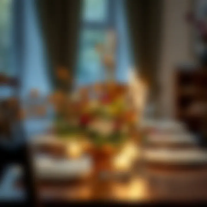 Artful Centerpiece Design Stylish centerpiece for a dining table featuring seasonal decorations