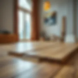 A detailed view of a wooden floor section being lifted