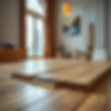 A detailed view of a wooden floor section being lifted