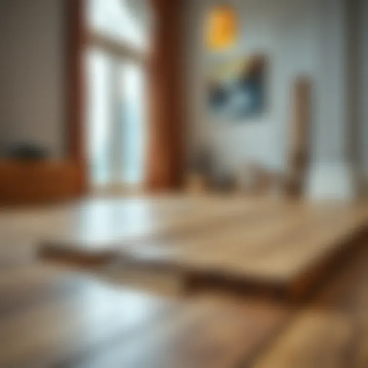 A detailed view of a wooden floor section being lifted