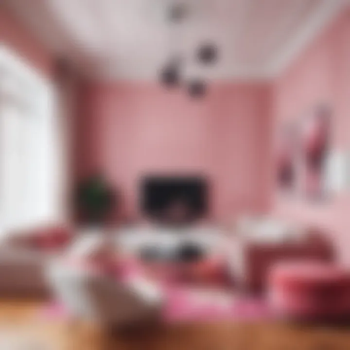 Interior design featuring a sophisticated pink and purple color scheme