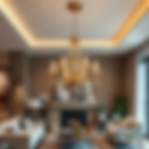 Elegant Chandelier in Modern Setting Elegant chandelier illuminating a modern living room