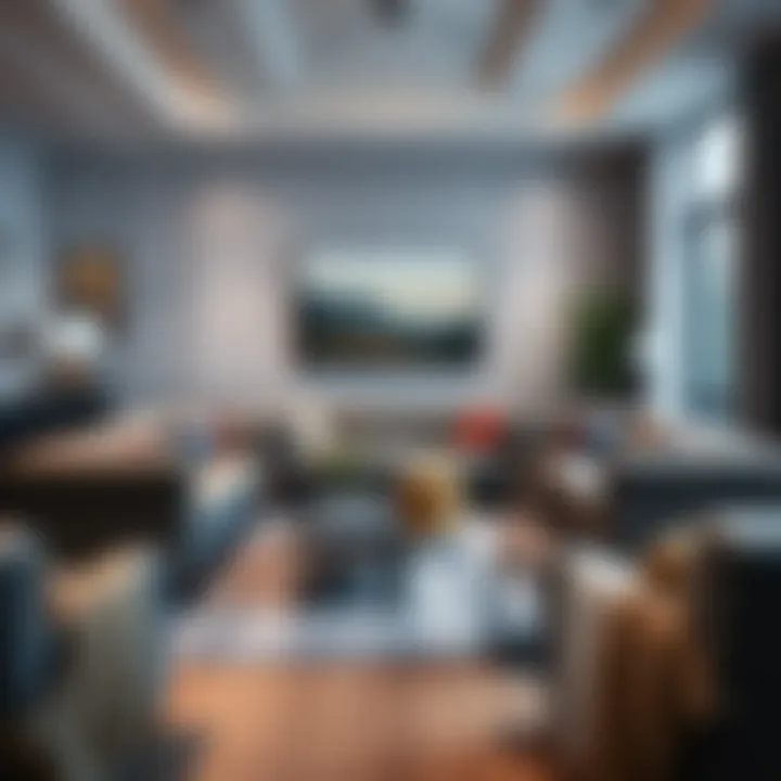 Contemporary living room design highlighting gray Chesterfield set