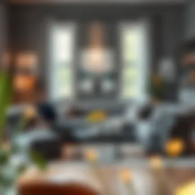 Cozy living room featuring gray Chesterfield sofas with stylish accessories