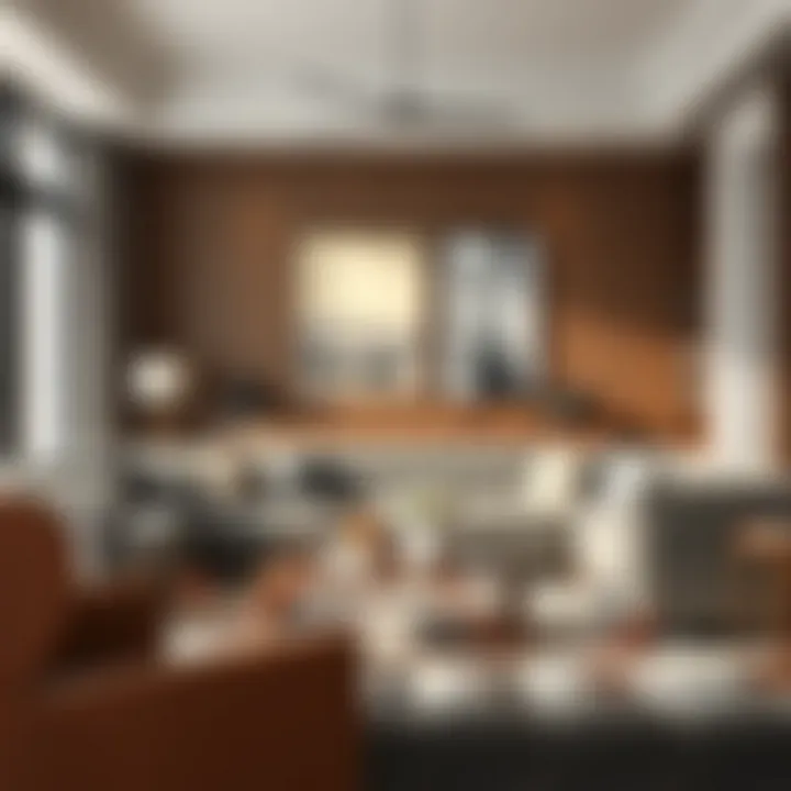 Elegant gray Chesterfield sofa in a modern living room setting