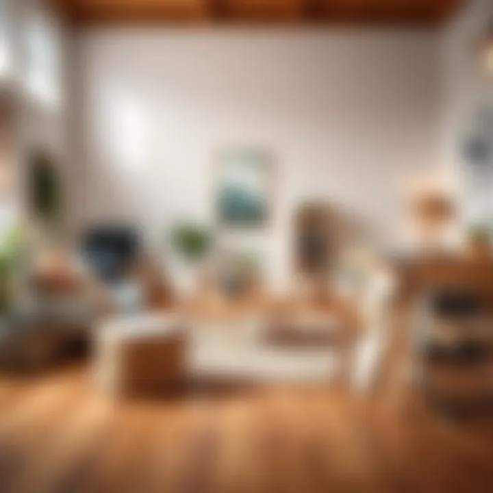 Cozy Scandinavian Living Room A cozy Scandinavian living room featuring natural wood furniture and minimalistic decor