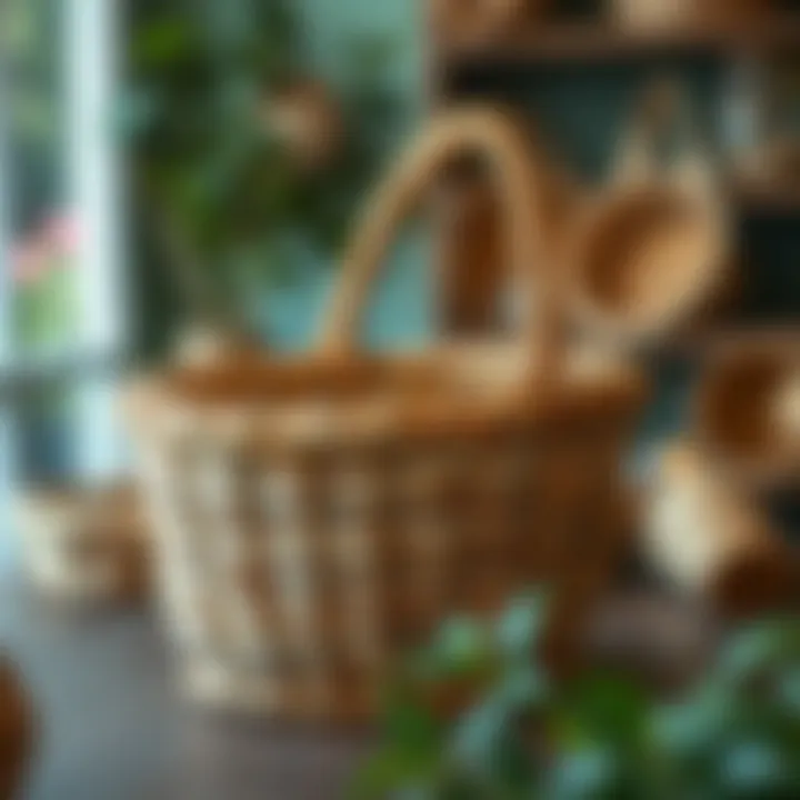 A completed handmade basket on display