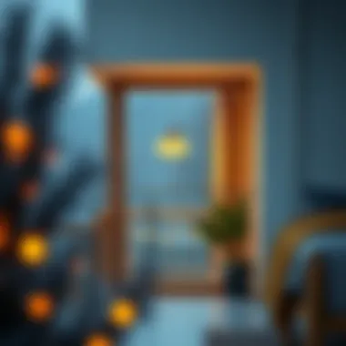 Elegant small glass balcony with decorative lights