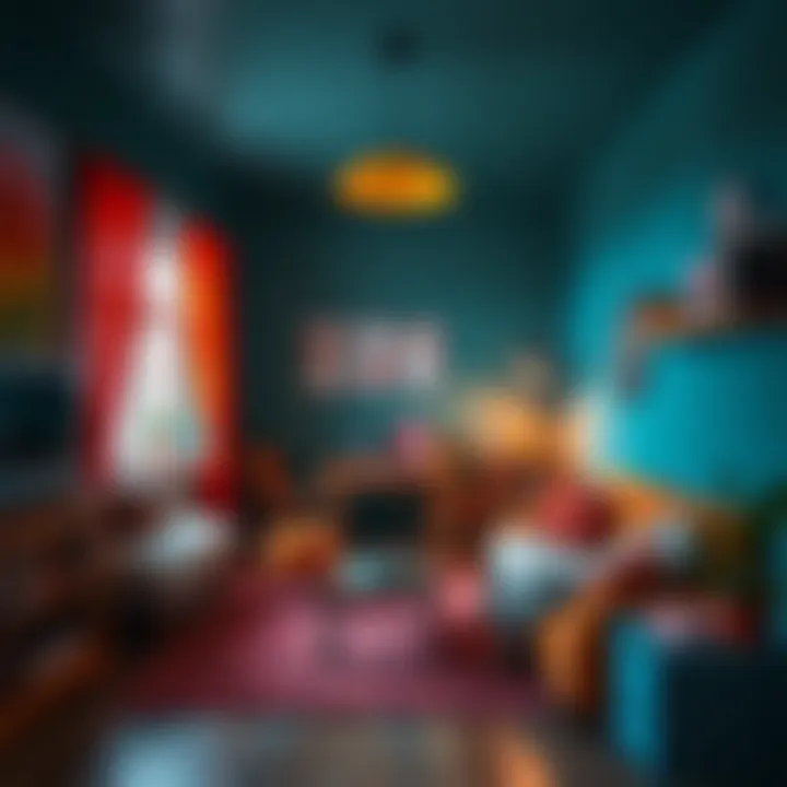 Colorful Small Room Showcasing Effective Lighting Colorful small room showcasing effective lighting