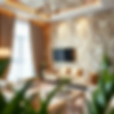 Artistic Wallpaper in Home Decoration Elegant living room with artistic wallpaper