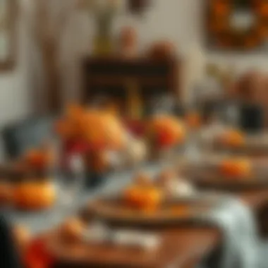 A beautiful autumn table setting featuring seasonal decorations and rich colors.