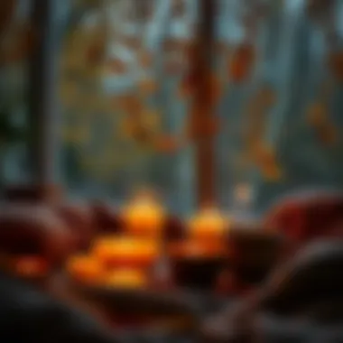 A cozy autumn evening with candles and warm beverages, perfect for relaxation.