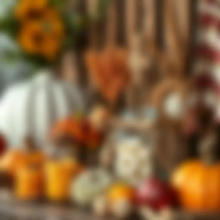 An artistic display of fall-themed DIY crafts using natural materials.